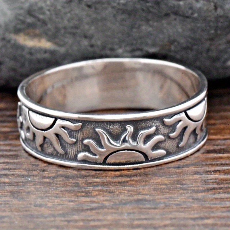 Vintage Sun Symbol Wide Band Ring Adjustable Statement Ring Celestial Theme